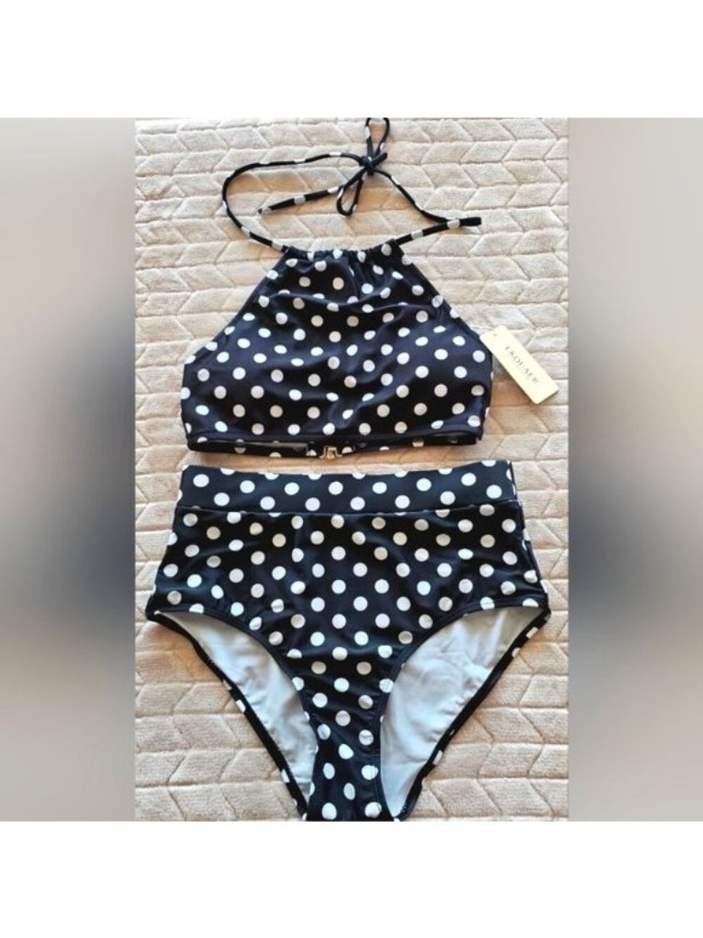 55.🆕Small Halter Top Low Waisted Bottom & Extra High Waist Polka Dot Bottom - Picture 4 of 11